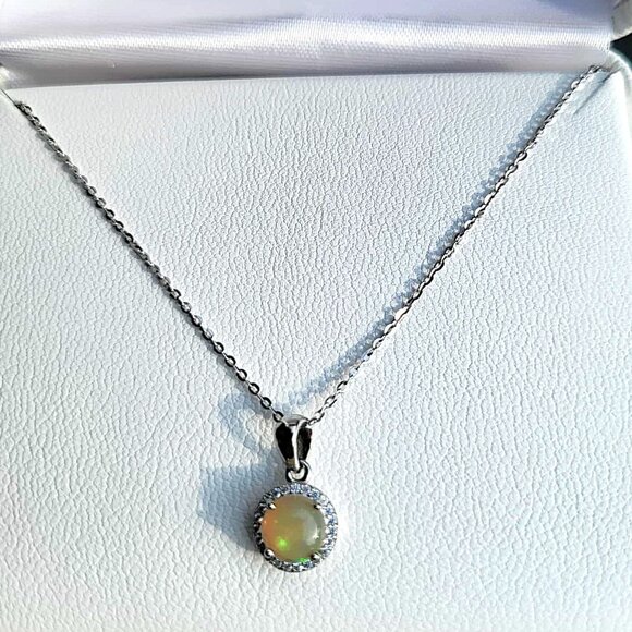 925 Sterling Silver Necklace Round Fire Opal 7mm Natural Gemstone Jewelry 18" - Picture 4 of 9
